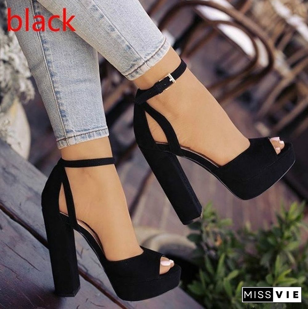 Women New Summer Fashion Casual Peep Toe Sandals Women Fashion Shoes Sexy High Heel Sandals Elegant Thick Heel Sandals