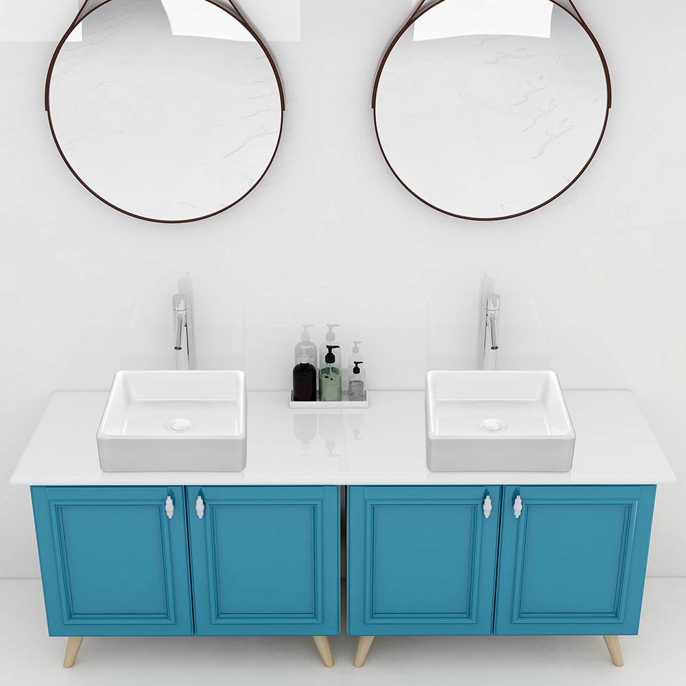 Aquaterior Square Bathroom Sink Above Counter w/ Drain & Tray 15