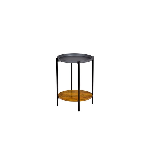 Round Wooden Side Table Iron And Wood 15.5x16x22.2 Inch - 16x16x22