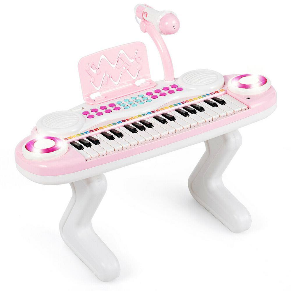 Gymax Z-Shaped Kids Toy Keyboard 37-Key Electronic Piano Pink GYM03937