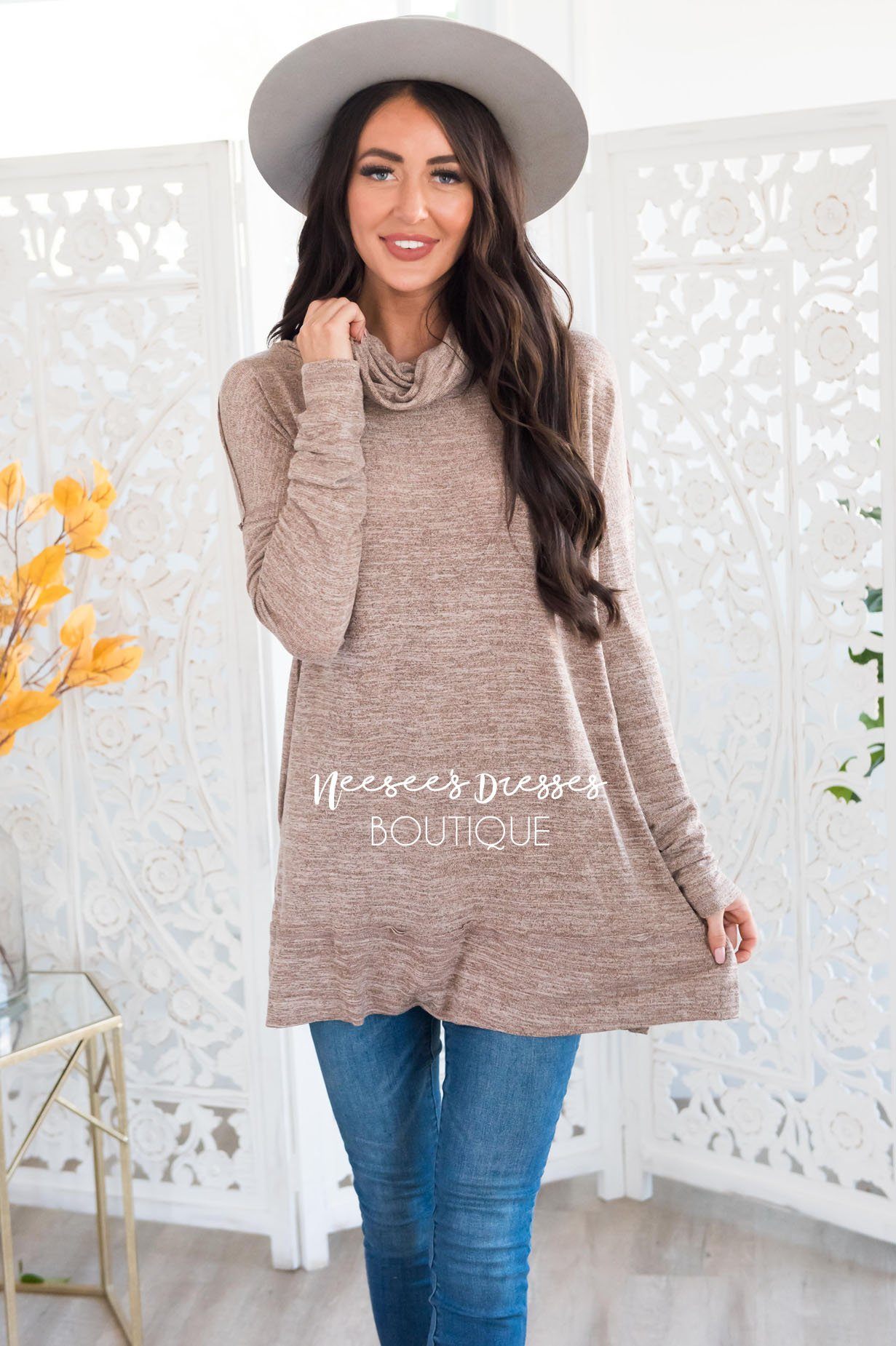 Sheer Modest Cowl Neck Tunic