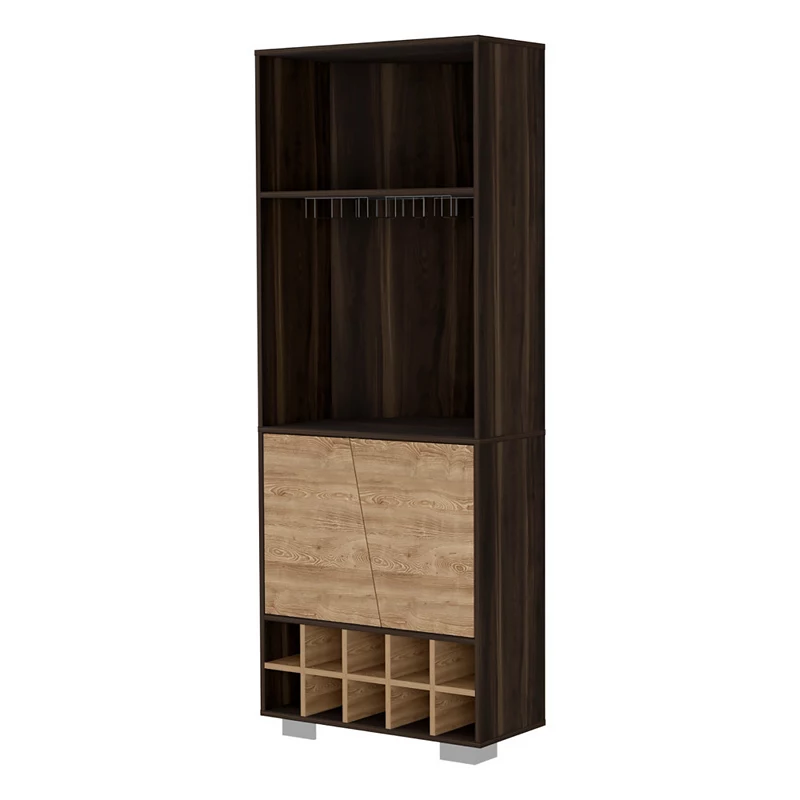 Bahamas Corner Bar， Ten Built-in Wine Rack， Double Door Cabinet， Two Shelves， Glass Rack