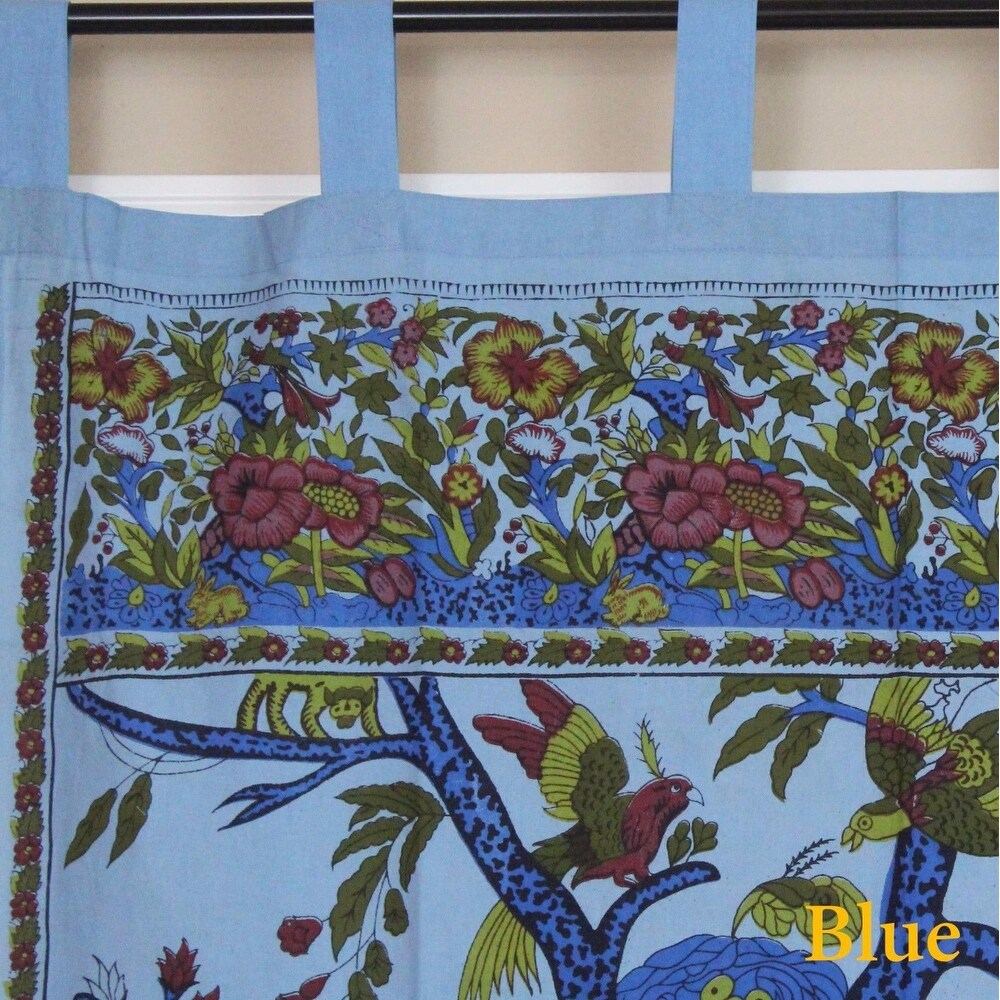 Handmade Cotton Tree of Life Tab Top Curtain Drape Panel   44 x 88 inches