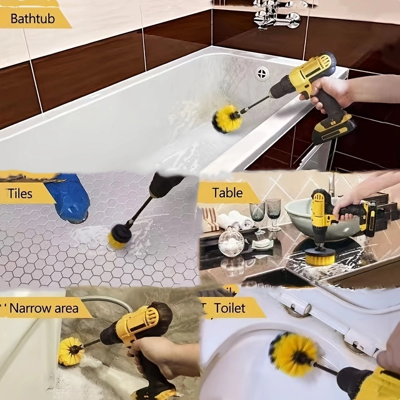 Electric Drill with (4pcs) Brush Scrubber Set, Auto Tires Cleaning Tools For Bathroom Tile Kitchen