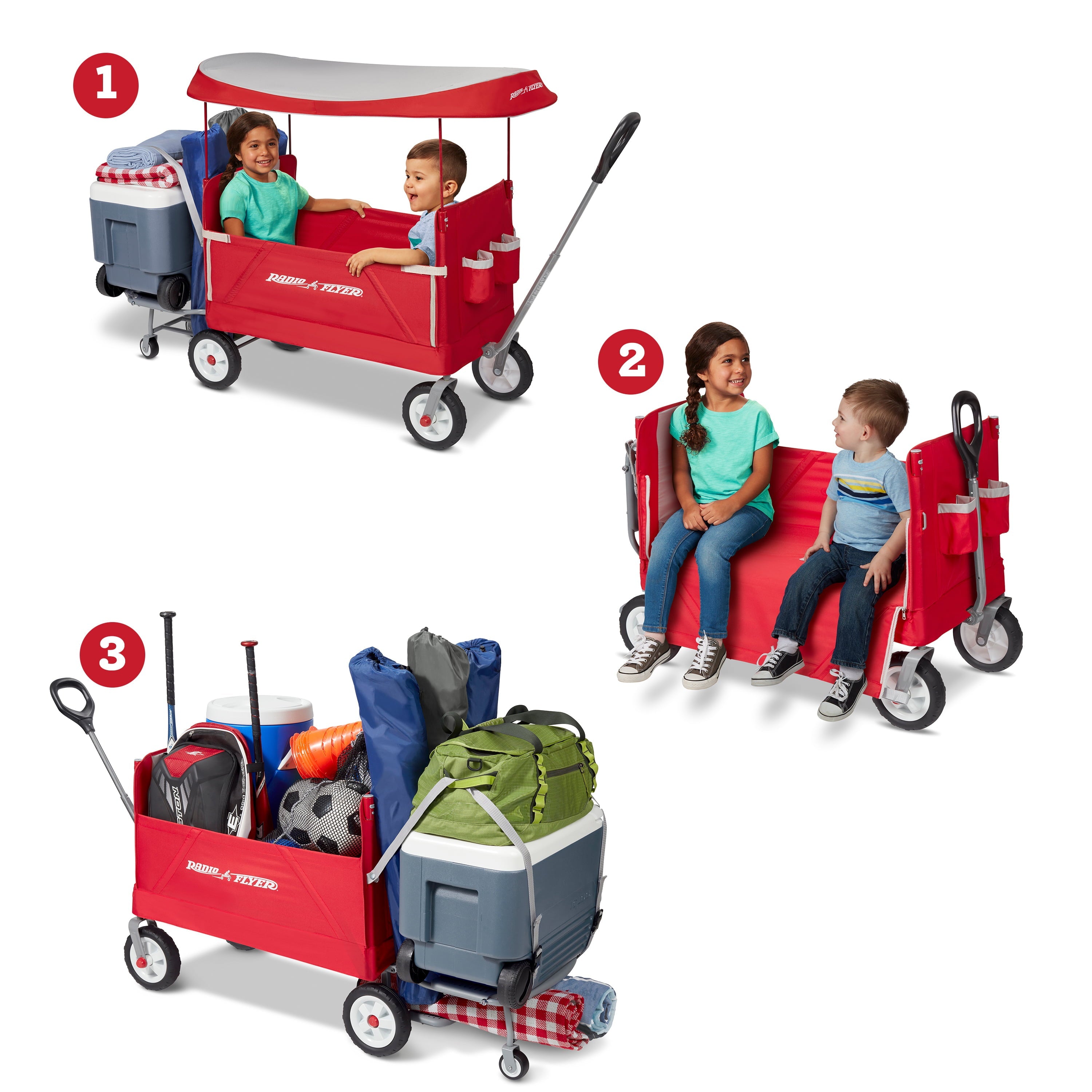 Radio Flyer, 3-in-1 Tailgater Wagon with Canopy, Folding Wagon, Red