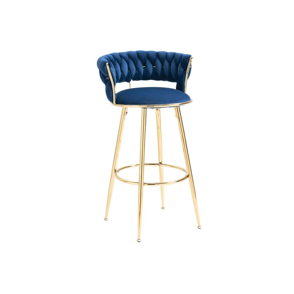 35.04 Inch Navy Wood Bar Stools with Low Back and Footrest Counter Height Bar Chairs GM-H-96