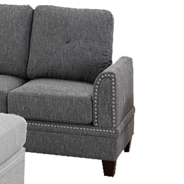 2pc Polyfiber Sectional Set With Nailhead Trims Gray Benzara