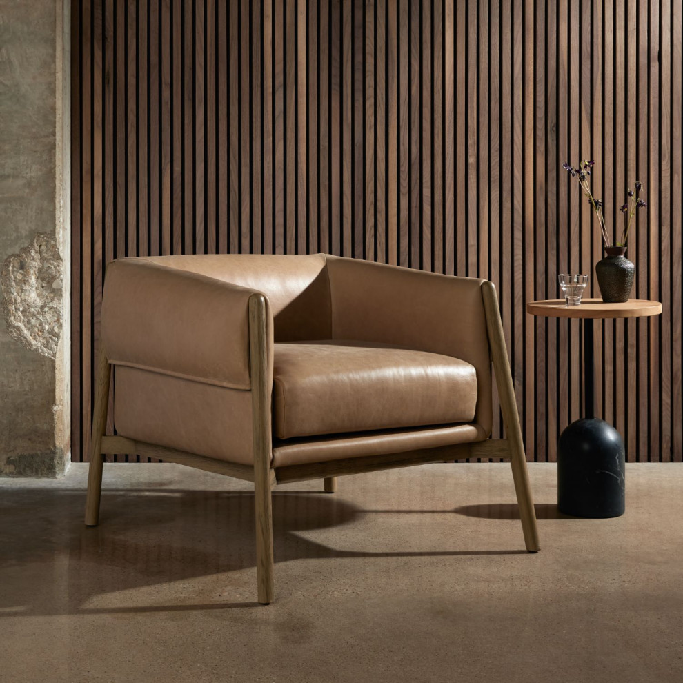 Idris Palermo Nude Leather Chair   Midcentury   Armchairs And Accent Chairs   by Zin Home  Houzz