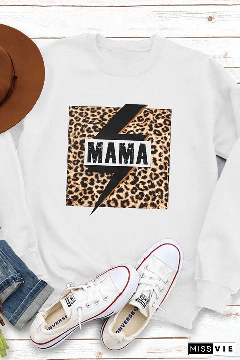 MAMA Lightning Print Essencial O-neck Long Sleeve Sweatshirts Women Wholesale