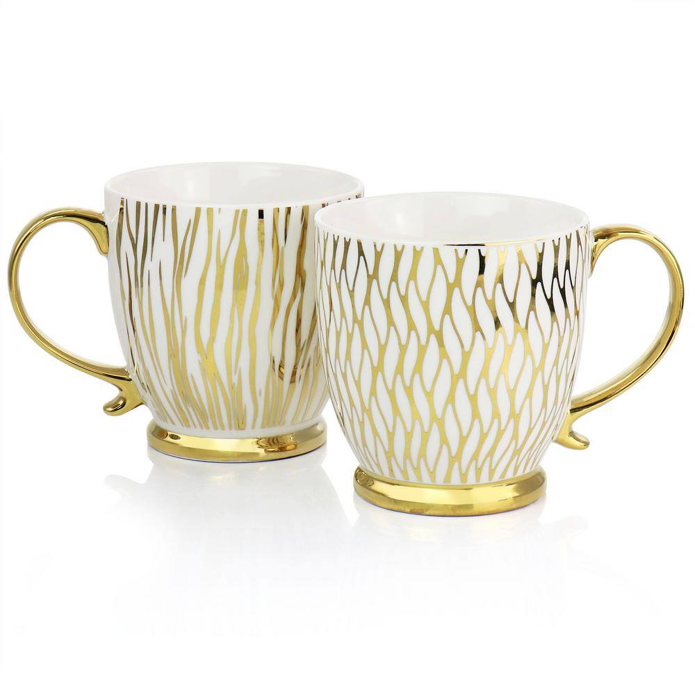 GIBSON HOME Gold Fin. 4-Piece 16.7 oz. Gold Electroplated Fine Ceramic Mug Set 985117541M