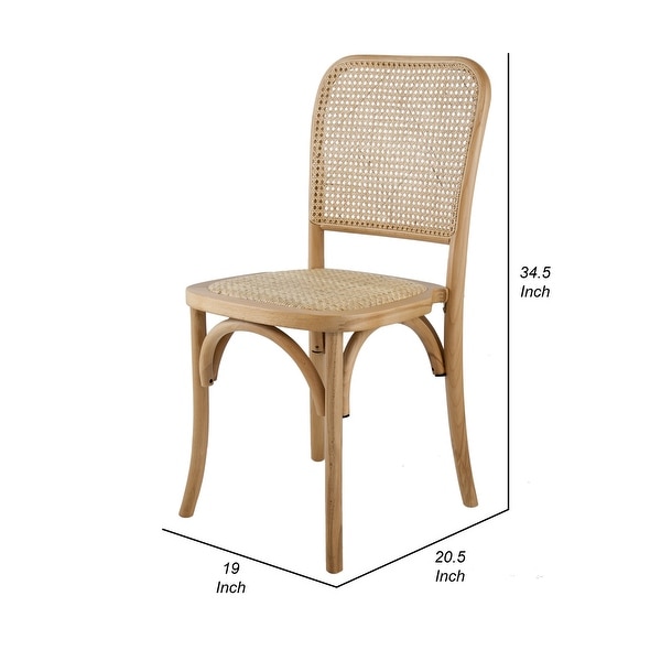 21 Inch Dining Chairs， Rattan Seat， Curved， Stackable， Set of 2， Natural