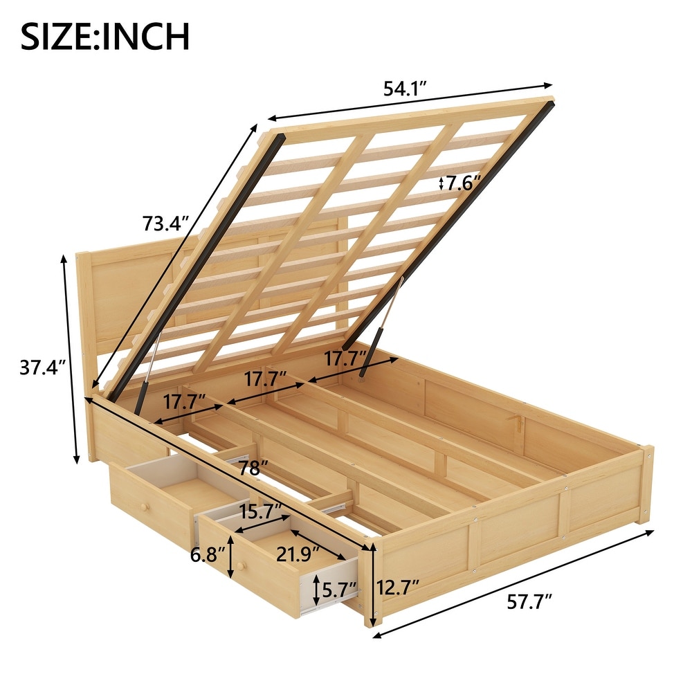 Lift Up Platform Bed with 2 Drawers for Bedroom  Wooden Storage Bed Frame with Storage Underneath  No Box Spring Needed