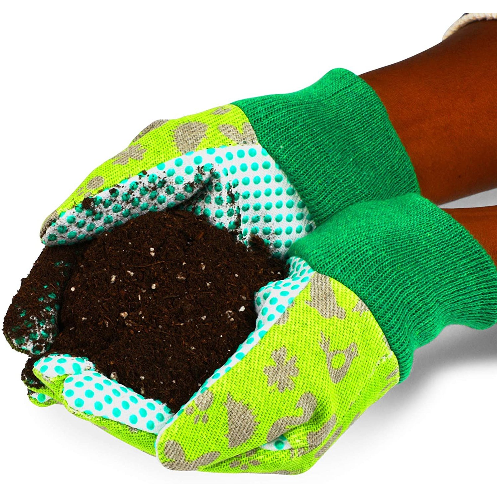 6 Pairs Green Kids Garden Work Gloves for Age 3-6 Children and Outdoor Patio Gardening Work