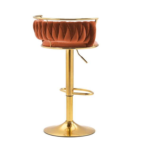 Velvet Swivel Bar Stools with Low Back and Footrest