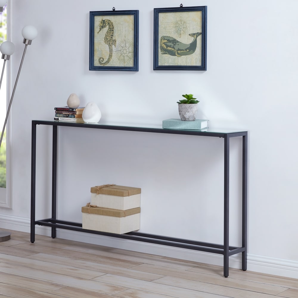 SEI Furniture Ham Long Narrow Console Table with Mirrored Top