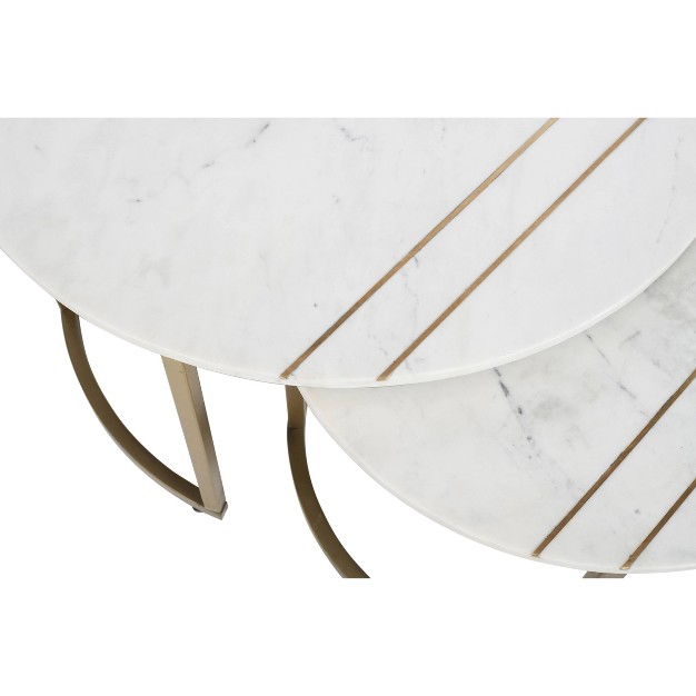 Set Of 2 Fredrick Contemporary Nesting Tables With Gold Powder Coated Base White gray Treasure Trove