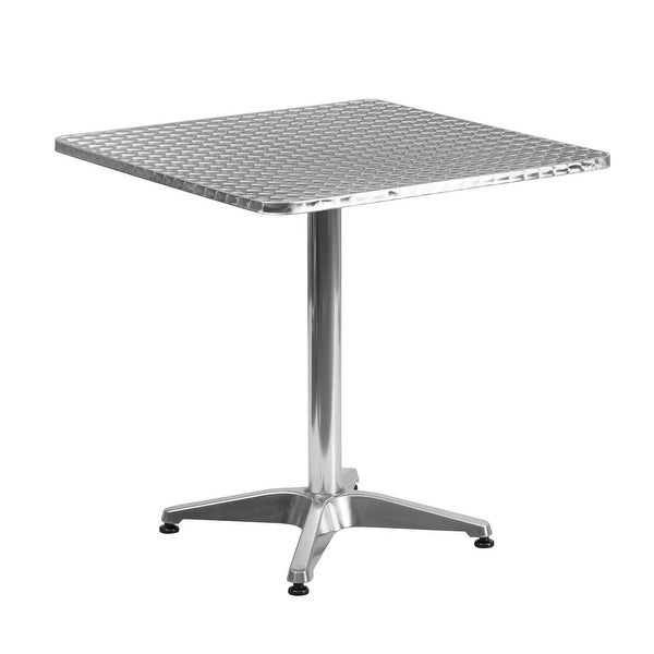 27.5'' Square Aluminum Indoor-Outdoor Table Set with 4 Slat Back Chairs - White - Overstock - 36052860