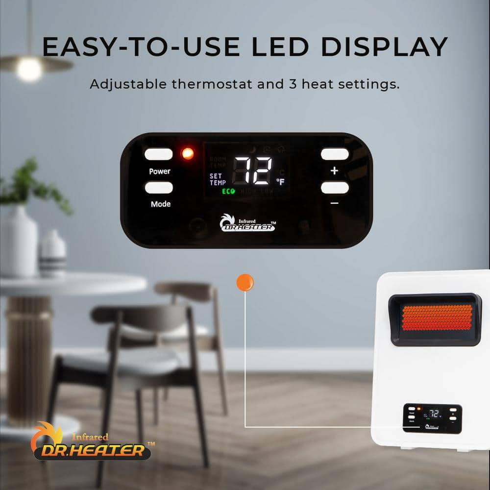 Dr Infrared Heater 1500Watt White Wall Hung or Wall Mount Electric Space Heater Dual System with Infrared and Fan Forced Remote Control