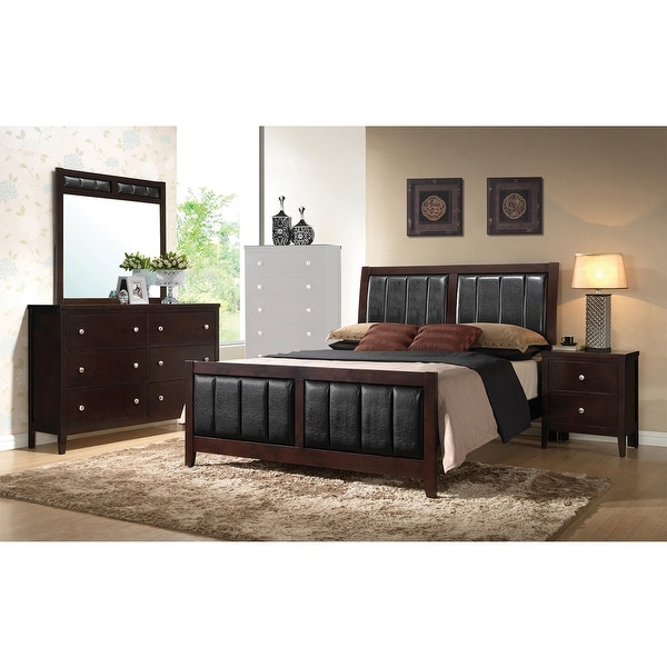 Twin Leatherette Upholstered Bedroom Set in Cappuccino and Black - - 36135669