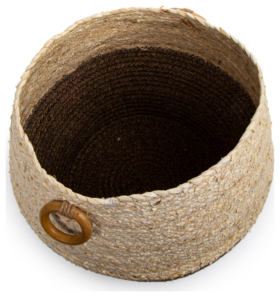 Natural Jute Rope Planter Basket With Ring Handles  9.8 quotx12.2 quot  Natural   Beach Style   Outdoor Pots And Planters   by CTG Brands Inc.  Houzz