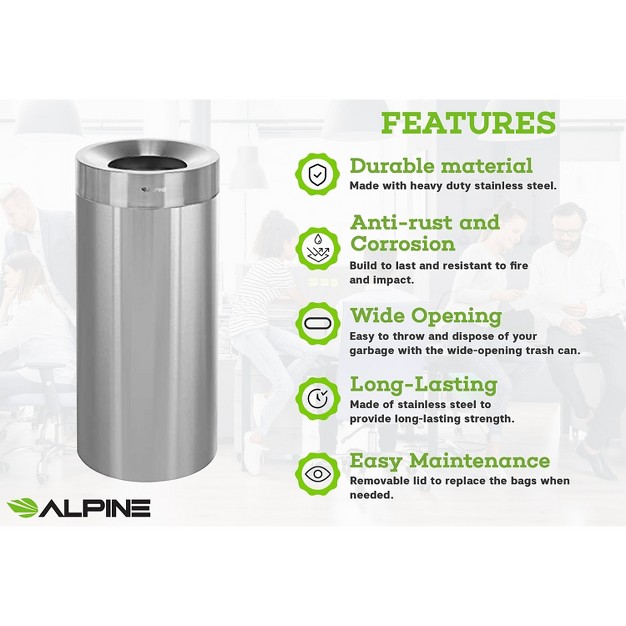 Alpine Industries Stainless Steel Trash Can With Open Lid 27 gallon 2 pack alp475 27 2pk