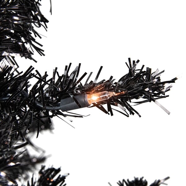 6' PreLit Black Artificial Tinsel Christmas Tree Clear Lights