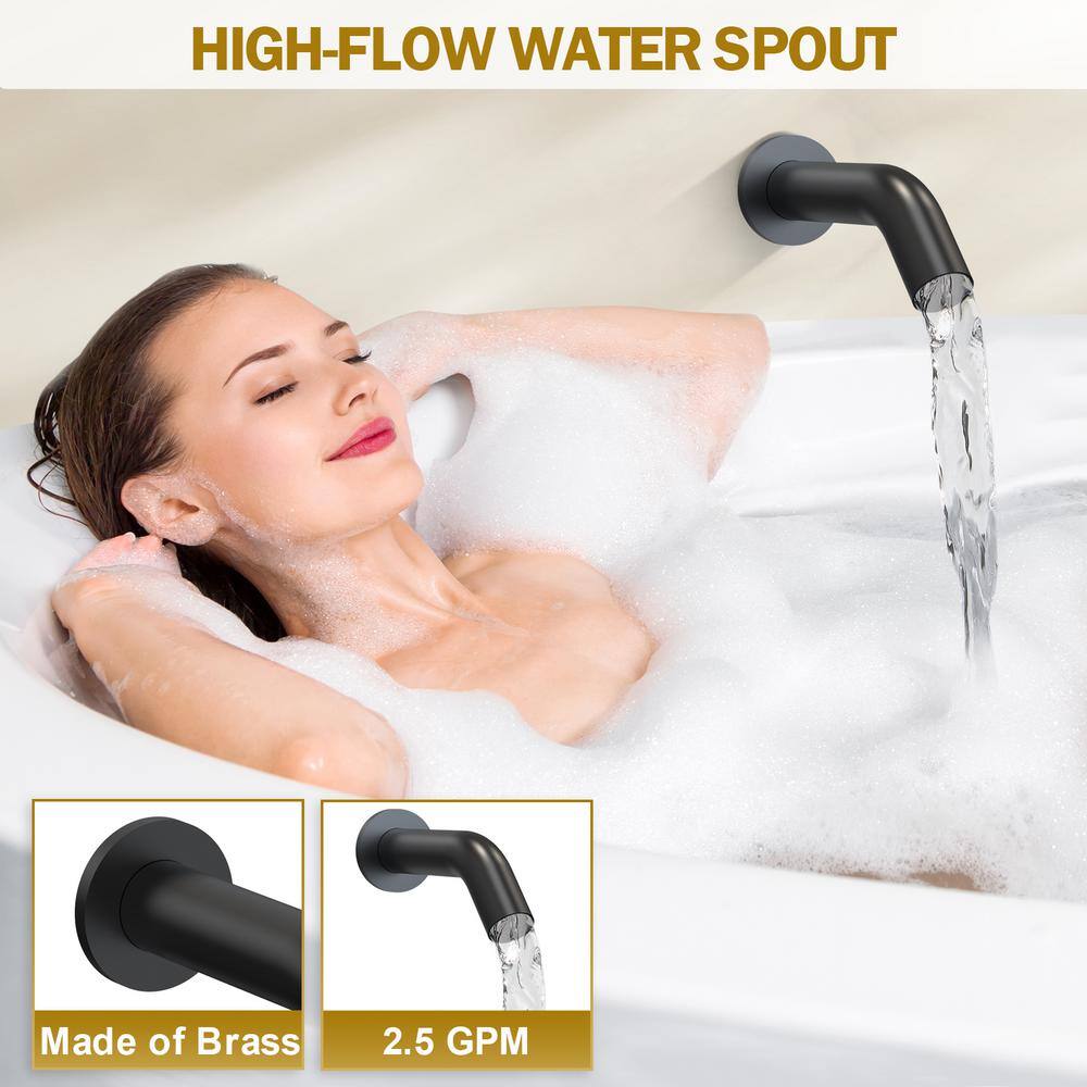 CRANACH Single Handle 3-Spray Tub and Shower Faucet 2.5 GPM Temperature Display Shower Head in Matte Black (Valve Included) SRSFS-1020-BK5