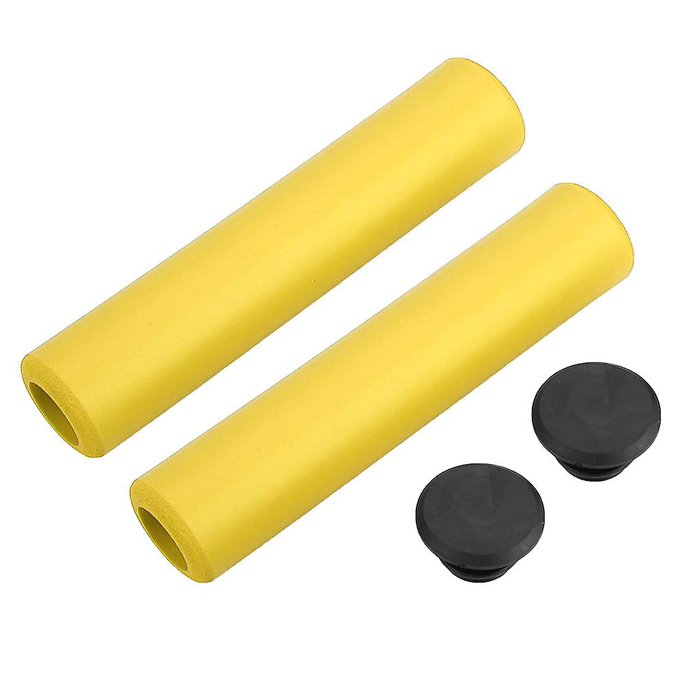 1 Pair Bicycle Handlebar Grips Anti Skid Shock Proof Silicone Bike Grip With End Plugs Yellow