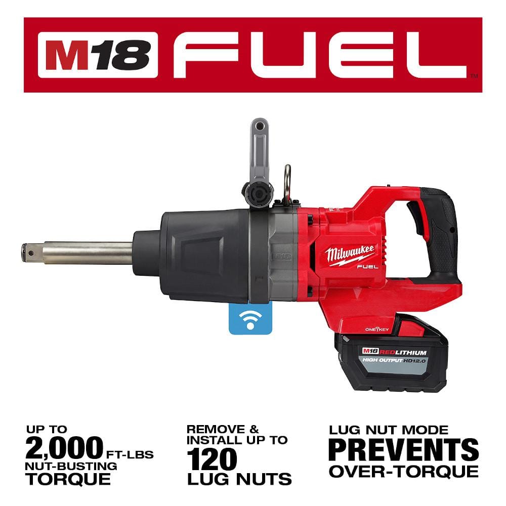 Milwaukee M18 FUEL 18V Lithium-Ion Brushless Cordless 1 in. Impact Wrench Extended Reach D-Handle Kit w/Two 12.0 Ah Batteries 2869-22HD