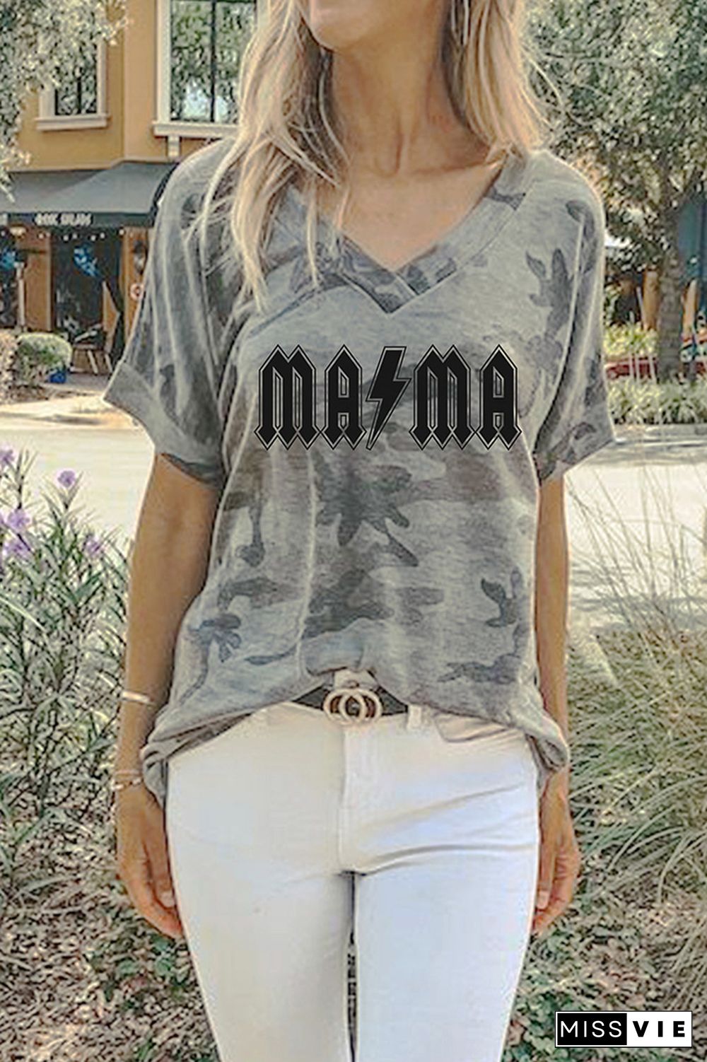 MAMA Print Graphic Tees for Women Wholesale Short Sleeve T shirts Top