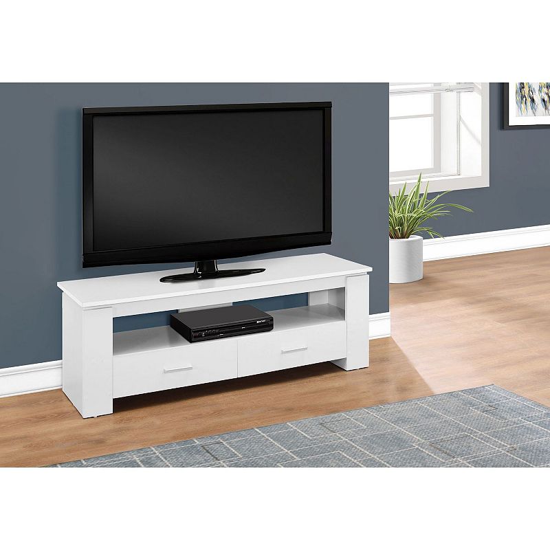 47.25 White Contemporary Rectangular TV Stand with Storage Drawers