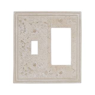 AMERELLE Faux Stone 2 Gang 1-Toggle and 1-Rocker Resin Wall Plate - Almond 8349TRA