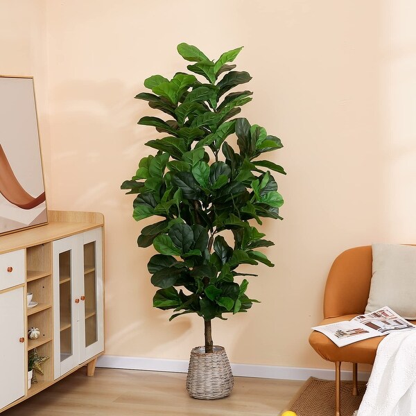 Fiddle Leaf Fig Tree 6ft Tall Artificial Tree in Plastic Pot Fake Ficus Lyrata Plants with 184 Fiddle Leaves Faux Fig Trees