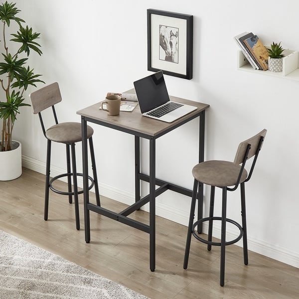 3-Piece Bar Table Set with Soft PU Seat， Square Table