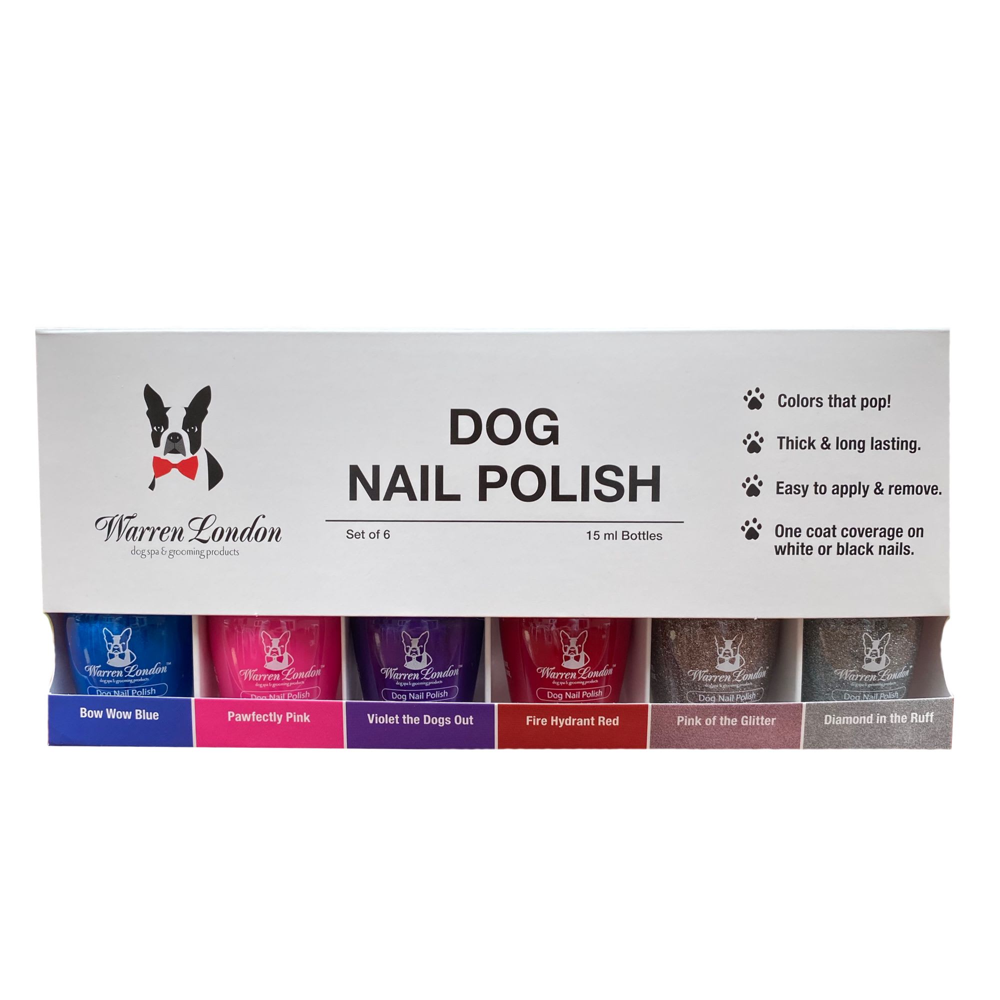 WARREN LONDON Dog Nail Polish All 6 Colors In A Bottle， 15 ml.