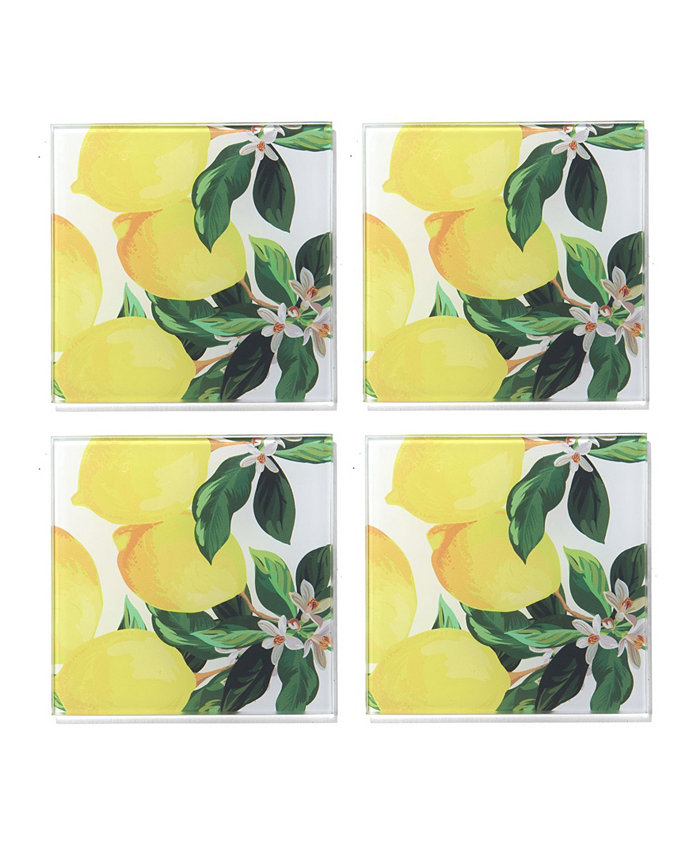 American Atelier 4 X 4 Meyer Lemons Glass Coasters Set 4 Piece