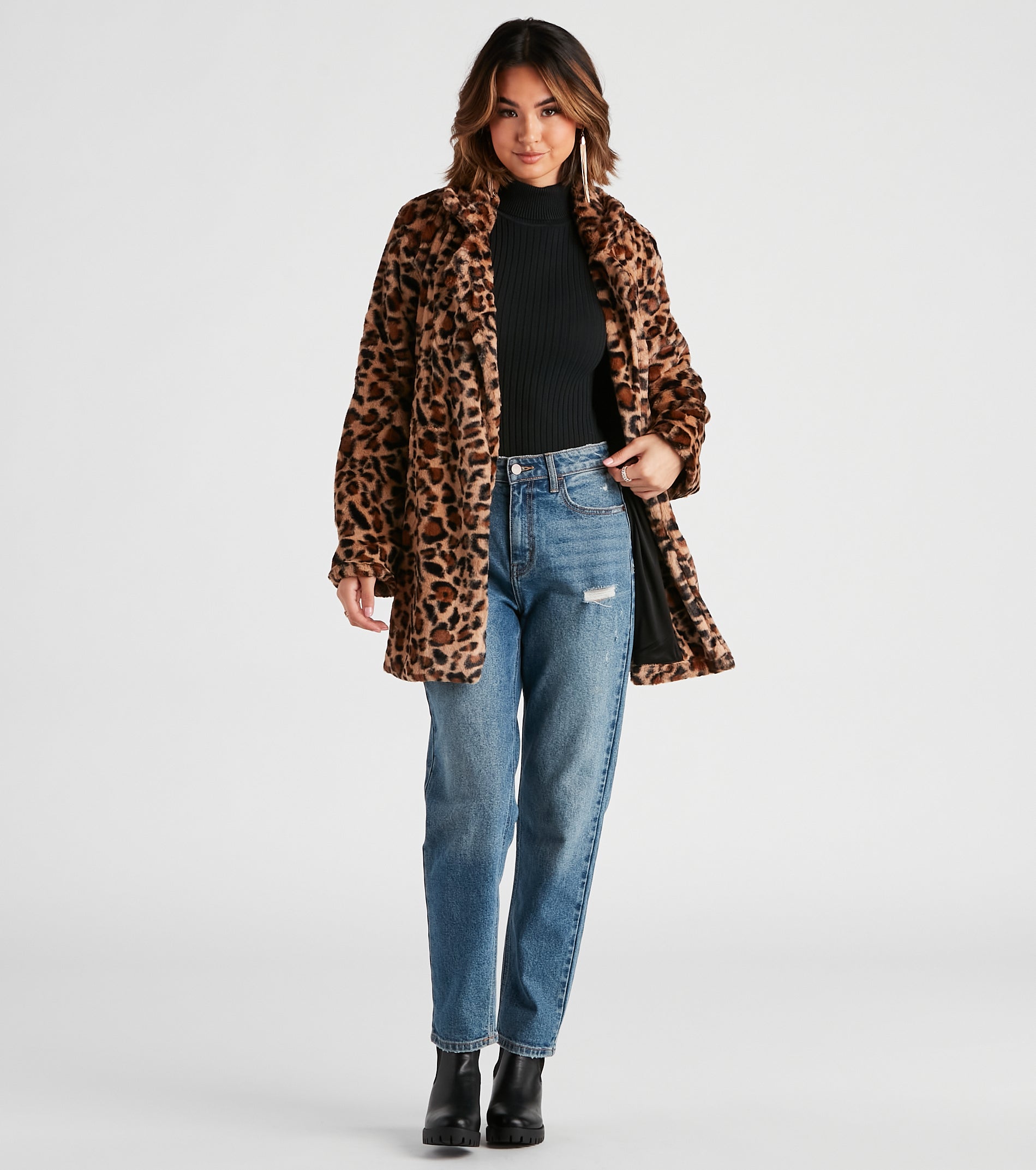 Fabulous Diva Leopard Print Faux Fur Coat