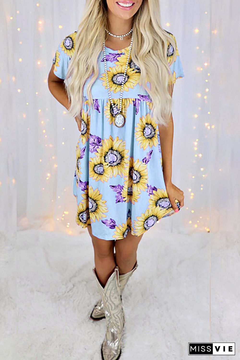 Casual Street Floral Split Joint O Neck Dresses