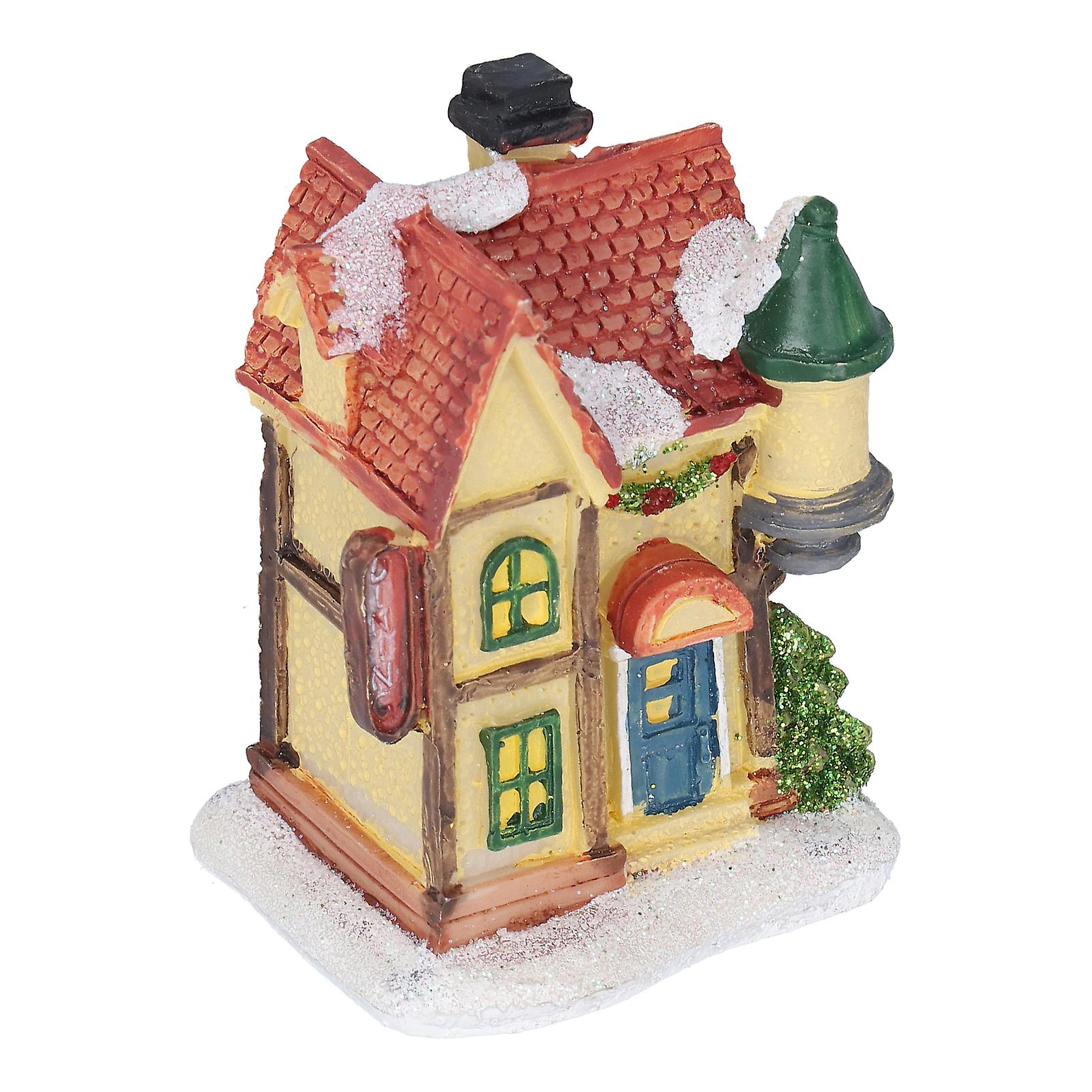 Christmas Resin House Christmas Scene Village Houses With Led Warm Light Battery Operate