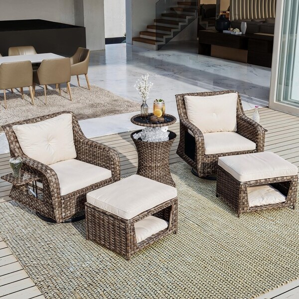 5 Pieces Outdoor Patio Swivel Rocking Chairs Set with with Ottomans and Table