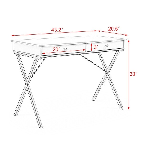 2 Drawers Writing Desk with Stoving Varnish Steel Frame， MDF Table Top