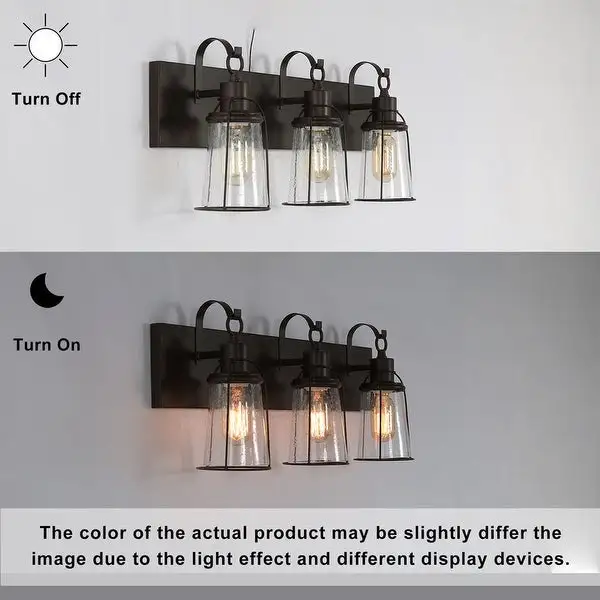 Farmsy Modern Farmhouse 3-Light Linear Glass Bathroom Vanity Lights Industrial Metal Wall Sconces - L22