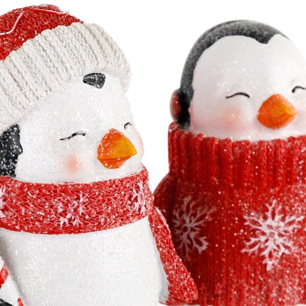 Glittered Penguins with Sweater and Scarf Christmas Figurines