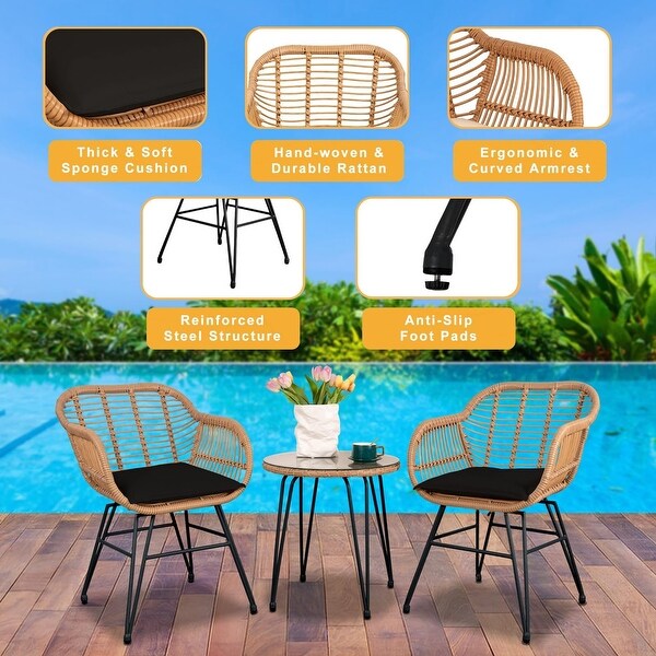 3 Piece Outdoor Wicker Furniture Bistro Set，Rattan Chairs Conversation Sets Porch Furniture，Wicker Patio Furniture