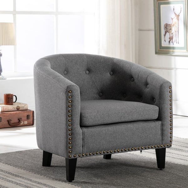 Chesterfield-Inspired Tufted Barrel Chair with Solid Wood Frame