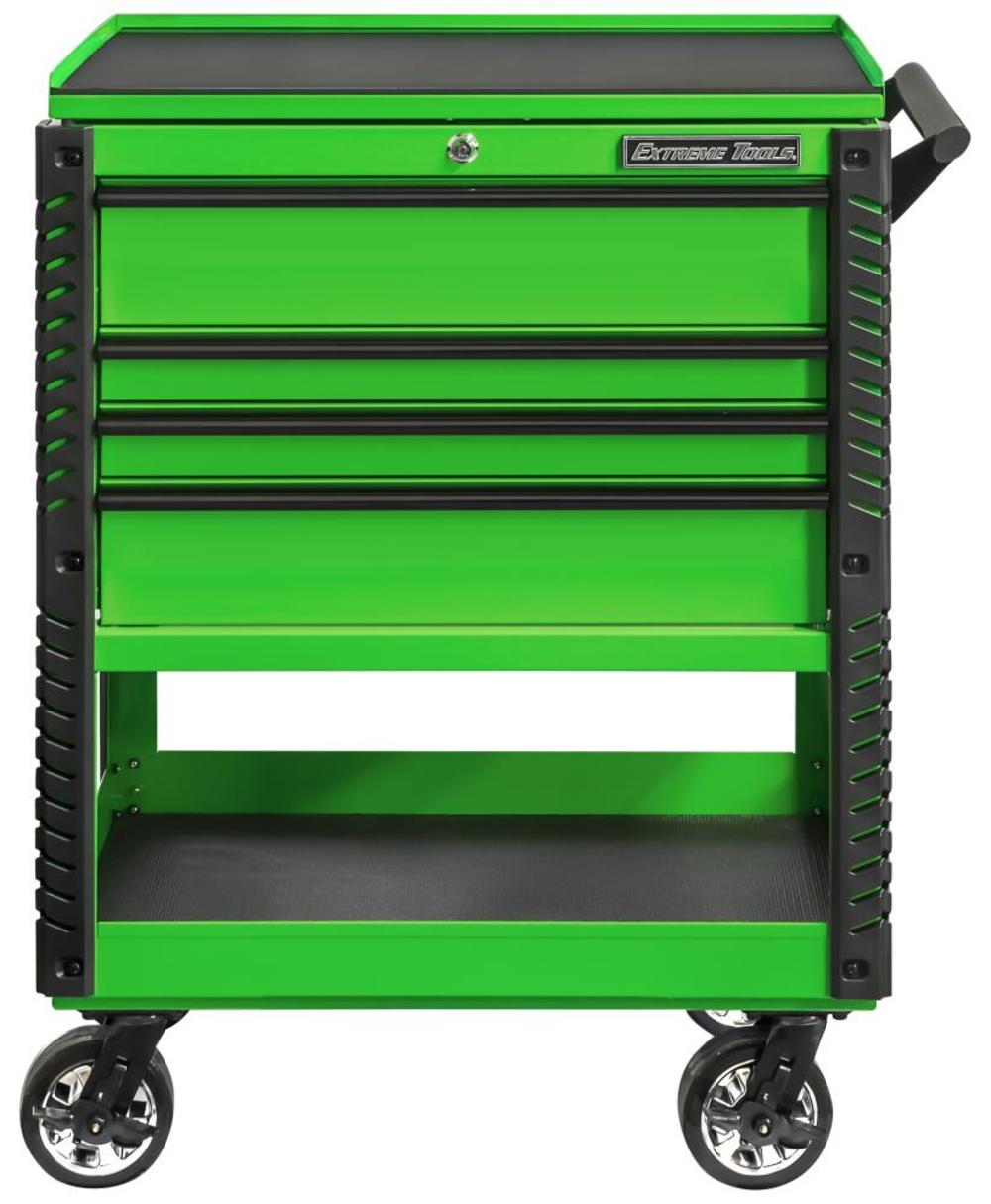 33 4 Drawer Deluxe Tool Cart with Bumpers， Green with Black Drawer Pulls