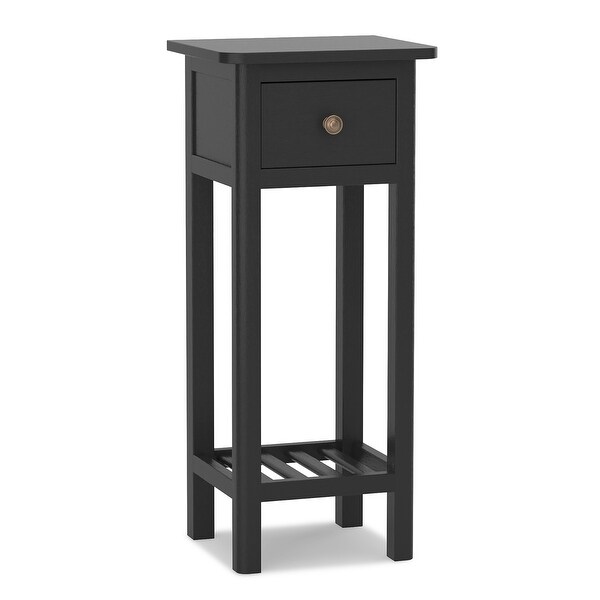 2 Tier Narrow Side Table Wood Slim End Table Nightstand with Drawer