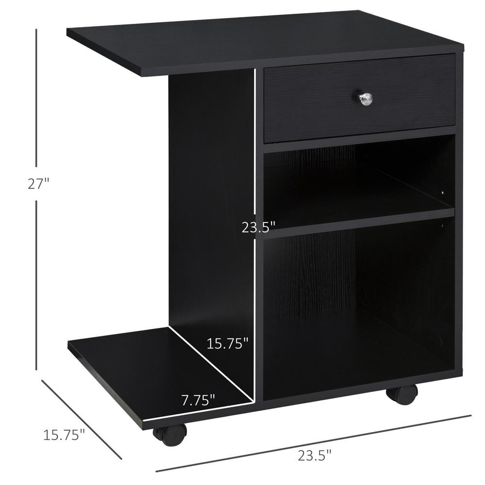 Vinsetto Rolling File Cabinet Cart with Wheels, Adjustable Shelf, Drawer and CPU Stand, Black 920-069BK