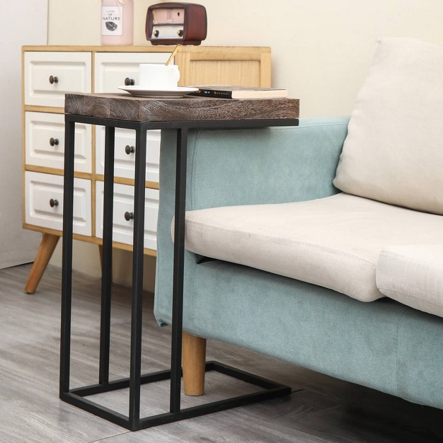 Breeze Casual C Shaped End Table Metal Frame Rustic Brown Proman Products