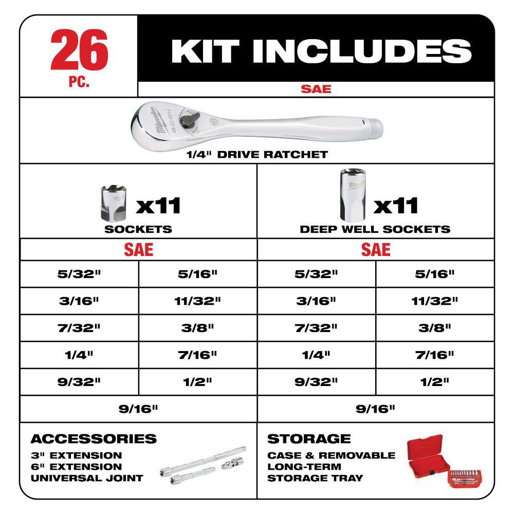 MW 14 in. and 38 in. Drive SAE Ratchet and Socket Mechanics Tool Set (54-Piece) 48-22-9404-48-22-9408